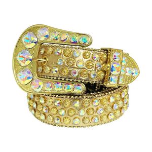 TENGMEI Nuova cintura con fibbia grande rintone per donna Cintura con diamanti brillanti e brillanti Cintura con borchie in oro rosa