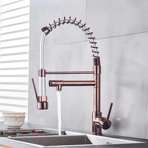 Black Rose Gold Spring Kitchen kran Dra ner sidosprutan Dual pip kran däck monterad mixer kallt vatten246z