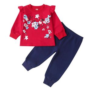 Clothing Sets Baby Girl Shirt Pants Long Sleeve Ruffle Top Pant 2pcs Spring Flower Outfits Infant