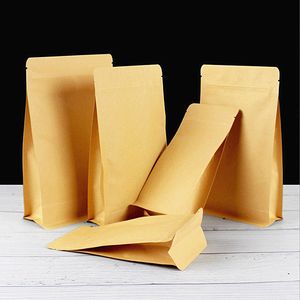 100pcs 3D di spessore Stand up Kraft Paper Foil Inlay Packaging Bag Richiudibile Candy Snack Tè Frutta a guscio Cibo Cereali Polvere Regali per feste di nozze Termosaldatura Sacchetti di stoccaggio