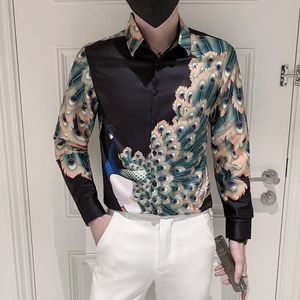 Camicie casual da uomo Autunno Uomo # 39; s Camicia 3D Stampa pavone Manica lunga Slim Fit Business Abito sociale Streetwear Abiti da festa Uomo
