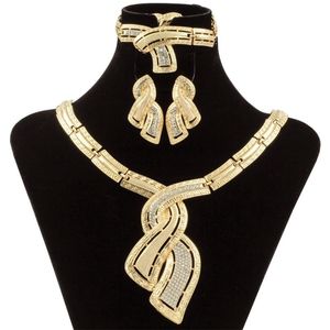 Mode African Dubai Gold Jewelry Nigerian Crystal Necklace Hoop Earrings Women Italian Bridal Jewelry Set Wedding Accessories 201222