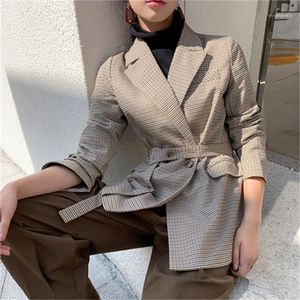 Ternos femininos Blazers Fashion Woolen Plaid Mulheres terno de outono / inverno de alta qualidade cinto de grande tamanho, casual casual casual1
