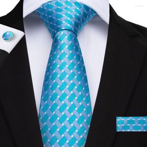 Bow Ties Dibange 2022 Classic Sky Blue 100% jedwabna krawat z kratą dla mężczyzn 150 cm Długie krawat biznesowy zestaw ślubny SJT-7164 Fier22