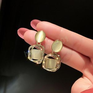Vintage Fashion Square Opal Diamond Earrings For Women Korean Fashion Dangle Earring Accessories Birthday Party Daily Wear Jewelry Gift