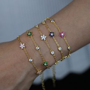 New Arrived Cz Station Link Chain Flower Charm Bracelet 15+4cm Extend Chain Cute Lovely Women Girl Fashion Bracelets
