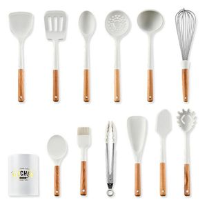 Utensílios de cozinha de silicone Conjunto com suporte não bastão de madeira resistência a calor resistência a capa de colher de cozinha Gadgets