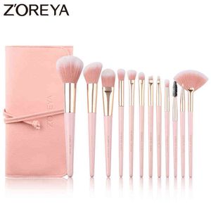 Makeup Tools Zoreya Brand 12pcs Pink Soft Synthetic Cruelty Free Brushes Powder Foundation Blending Lip Concealer Eye Shadow Brush Set220422