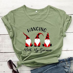 Hanging With My Gnomies Tee T-shirt Cute Buffalo Plaid Gnomi Camicie Buon Natale Moda donna Top estetico casual