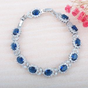 Link Kette Für Frauen Russischen Stil Blau Zirkonia Armbänder Hochzeit Schmuck Silber Farbe Charme Kristall Weibliche Armreifen 2022