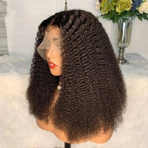 Kinky Curly Lace Front Paryksyntetiskt hår för kvinnor Babyhair Deep Wave Preplucked Natural Black Hairline Glueless Fiber Cosplay Headband Wig T Part Paryk