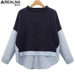 Arealna Sorto Autumn Sorto Mulheres Estilo de retalhos listrado Navy Pullover solto casual para mulheres PLUS TAMANHO XL-5XL 201216