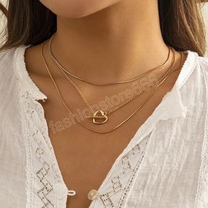 Boho bonito coração fivela colar conjunto mulheres retrô simples moda ouro metal redondo cobra cadeia clavícula colares meninas jóias