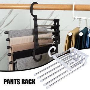 Multi-Layer Pants Hanger Horizontally or Vertically Folding Stainless Steel Clothing Rack Closet Storage for Tie Scarf Free 220408