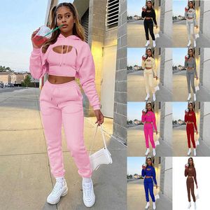 Womens sports suit 3pc Drawstring Hoodie Tank Top & Pants Set sexy outdoor suit hooded sportswear