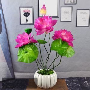 9 Heads Lotus Artificial Silk Flower Bouquet Simulation Green Plant Pond Aquarium Lily For Wedding Home Table Decoration 5Pcs