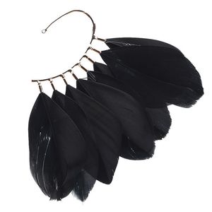 Clip-on & Screw Back Fashion Feather Ear Hook Small Fresh Cuff White Black Jewelry Bohemian Women Lovely Earring Without Piercing