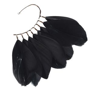 Gancio per l'orecchio con piume alla moda con chiusura a clip Piccolo polsino fresco Bianco Nero Gioielli Donne bohemien Orecchini adorabili senza piercing