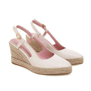 Sandali Eleganti Décolleté da donna Scarpe Sweet Casual Wedge Summer Back Straps Fashion Punta a punta Nero Bianco Ladies 220427