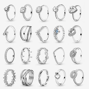 Neue Mode Damen Ringe CZ Diamant Herz 925 Sterling Silber Ring Luxus Designer Schmuck für Pandora Ehering Set mit Original-Logo-Box