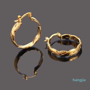 22K K K Thai Baht Fine Yellow Gold GP Earrings Hoop E India Jewelry Brincos Top Quality Wave246C