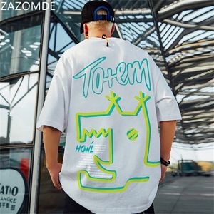 ZAZOMDE COTTON COTTON SUMMER GRAFFITI DINOSAUR短袖Tシャツの男性INSストリートウェアの学生ルースファッション服