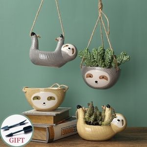 Sloth Flower Pot Animal Plant Hanging er Ceramic S for S Home Garden Hang Scindapsus Chlorophytum Y200709