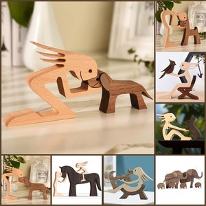 Christmas Decoration Ornaments Miniature Wood Dog Pet Figurine Handmade Home Decor Halloween Year Gift Drop OEM 220426