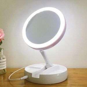 コンパクトミラーLEDライト付きの両面メイクアップバニティミラー