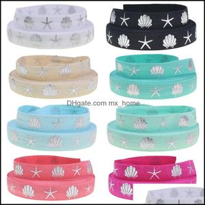 Ribbon Sewing Fabric Tools Baby Kids Maternity 5/8" Sier Foil Shell Starfish Fold Over Elastic Foe Ocean Series For Headband Ties Welcom