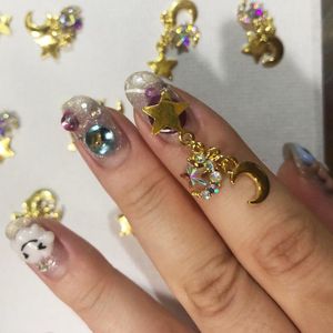 Nail Art Decorations 10PCS/Lot Zirkon Star/Moon/Shell Nails Charms Exquisite Metal Rhinestones Chain Crystal Alloy Accessories#2Nailnail