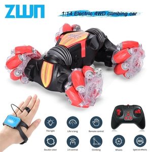 ZWN C1 MINI-S 4WD RC CAR R Gesture Induction 2.4G Toy Light Music Drift Dancing Twist Stunt Remote Control Car for Kids 220429