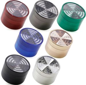 최신 63x44mm Smoke Grinder 4 층 아연 합금 투명한 덮개 연기 연삭 히터 많은 스타일 선택을 지원합니다.