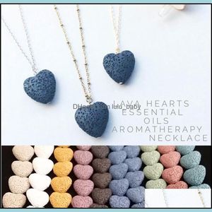 Pendant Necklaces Pendants Jewelry Heart Lava-Rock Bead Long Volcano Necklace Aromatherapy Essential Oil Diffuser Black Lava Drop Delivery