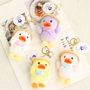 2022 Stuffed Animals Wholesale 10cm Ducks pendant plush toy doll cute straw hat yellow duck doll bag pendants key chain