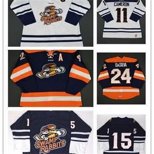 MThr all'ingrosso Personalizza ECHL Greenville Swamp Rabbits Uomo Donna Bambini 11 Bretton Cameron 24 Justin DaSilva Maglie da hockey economiche Goalit Cut