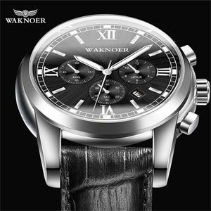 Homens assistem Relogio Masculino Waknoer Top Brand Luxury's Men's Watches Quartz Leather Strap Elegant Luminous Date Wristwatch Saati