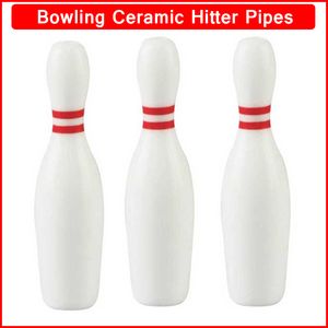 Tubi di fumo di alta qualità Ceramica bianca portatile Filtro a forma di bowling Filtro a base di erbe secche Tabacco Bocchino Catcher Taster 1 Hitter Pipes DHL Free