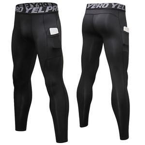 Professionell svart komprimering Running Tights Men Jogging Pants With Phone Pocket Fitness Training Long Pant Sports Gym Leggings 220509