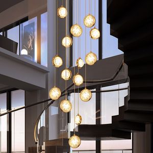 Modern Design Chandelier Lamp för trappa Stor lobby Hall Hängande ljusarmatur Guld Hem Deocr Led Crystal Lamps