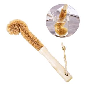 Wooden Cup Brush Coconut Palm Long Handle Bottle Cups Cleaner Pot Glass Household Kitchen Washing Tableware Cleaning Brush