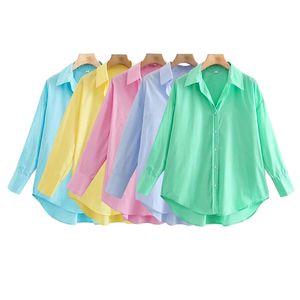 Traf kobiety moda luźna asymetria poplin bluzki vintage na guziki z długim rękawem żeńskie koszule Blusas Chic Tops 2206615