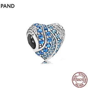 S925 Sterling Silver Beads Classic Blue Ocean Heart Snowflake Series Charm Fit Pandora Bracciale o Collana Pendente Lady Gift