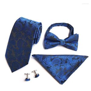 Bow Ties Casual Business Men's Tie Set Silk For Men Navy Blue Black Butterfly Bowtie Handkerchief Cufflinks Suit Floral NecktiesBow Emel