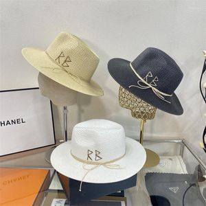 Chapéus de aba larga Verão para mulheres Marca de designer de luxo Straw Hat Boater Boater Praia Sun Sombreros de Sol Chapeau Paillewide Pros22 Pros22