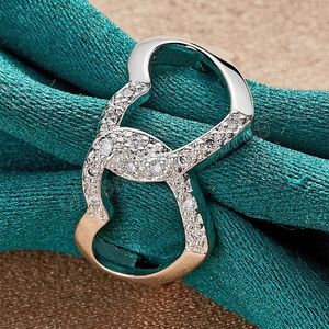 925 Sterling Silver Double Heart AAA Zircon Ring For Woman Wedding Engagement Charm Party Jewelry