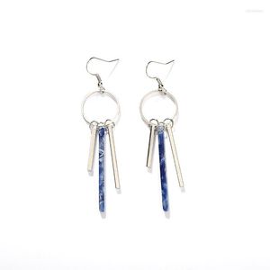 Blå vit färg som blockerar Little Stick Tassels Metallic Circle Dingle Earrings Silver Drop For Women Chandelier