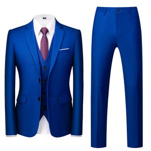 2022 Classic Royal Blue Business Men Suits 3 Pieces Terno Masculino Slim Fit Groom Tuxedo For Men Wedding Groomsman Blazer+Pant+Vest