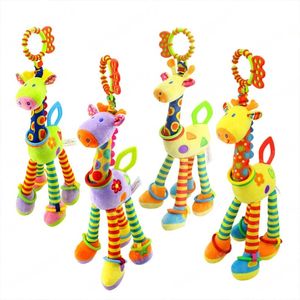 Girafa macia animal sinos chocalhos pelúcia 4 cores desenvolvimento infantil lidar com brinquedos com mordedor brinquedo do bebê