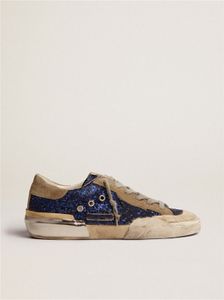 Suola con tacco Piccole scarpe sporche Designer Luxury Italian Vintage Handmade Sneakers Super-Star Paillettes blu Camoscio tortora